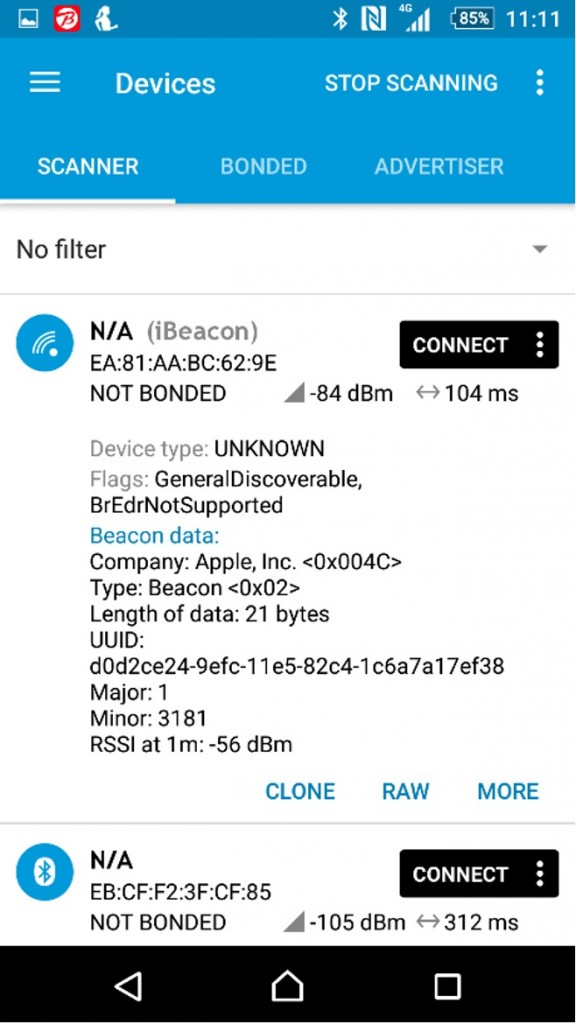 図7 Tappiness観測時捕捉されたiBeacon
